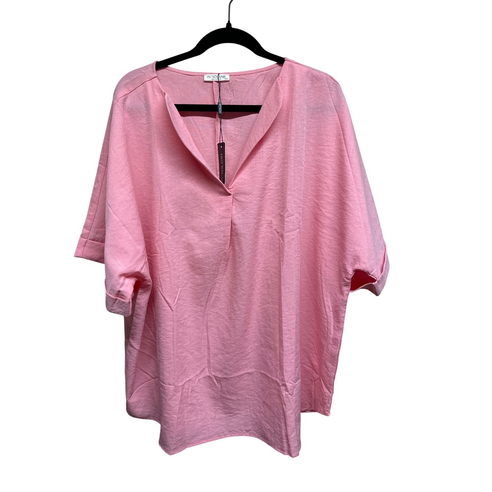 New IN VOLAND Pink V Neck Short Sleeve Top‎ Plus Size 24W Lightweight